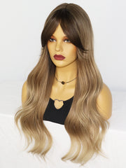 Ombre Ash Brown Blonde Long Wavy Synthetic Wigs with Bangs for Women| LC237-4 - Anogol