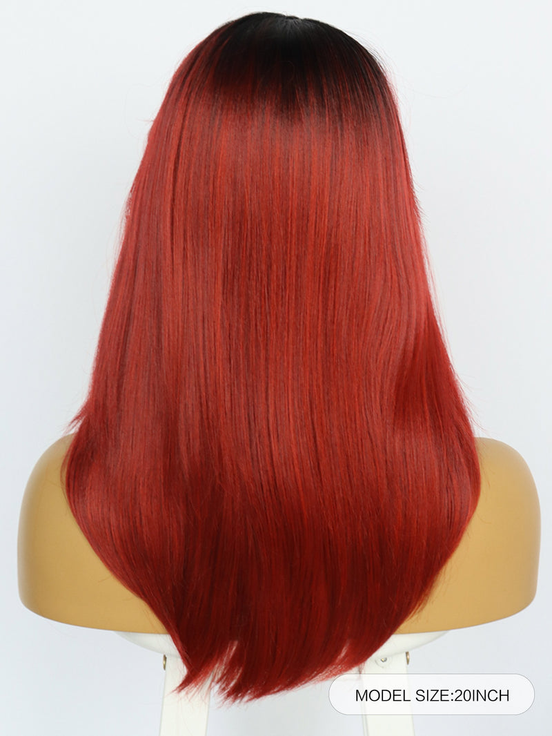 20 inch Straight Black Ombre Red Synthetic Wigs | FU2031748 - Anogol