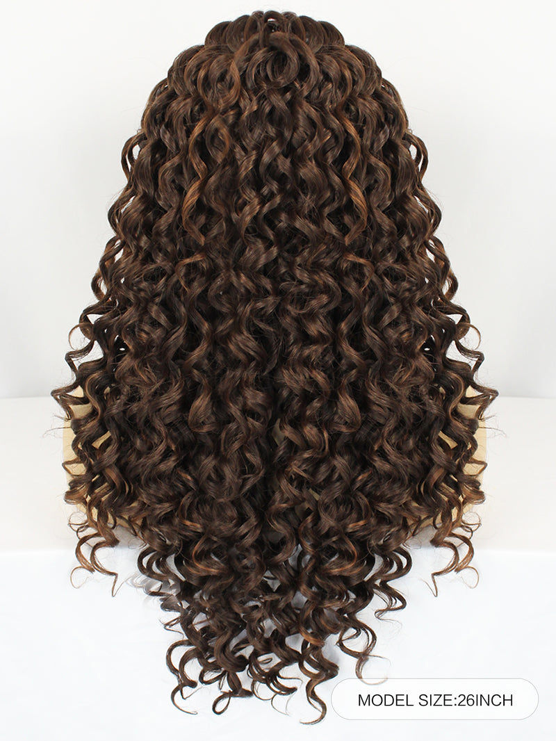 13*3 2 Tone Black Ombre Brown Curly Synthetic Lace Front Wig | G1707293 - Anogol