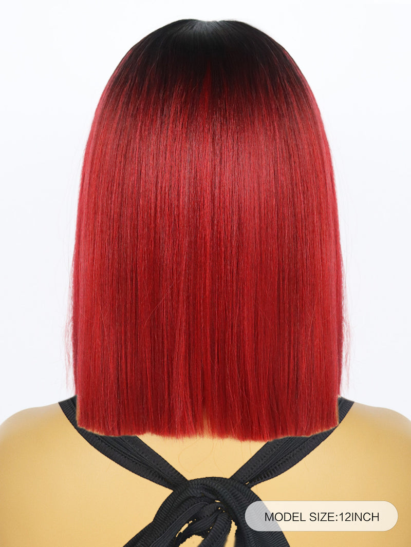 12 inch Short Black Ombre Red Bob Synthetic Wigs | FU2031744 - Anogol