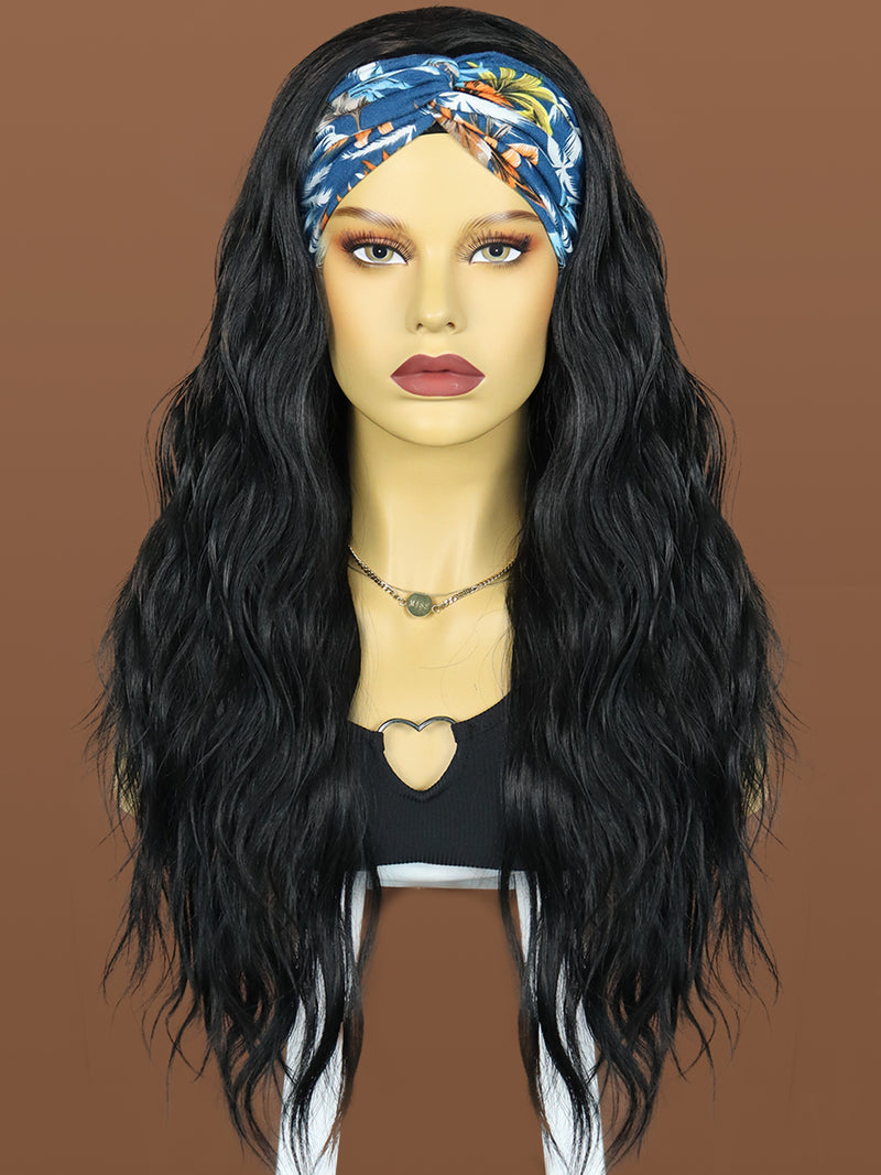 26 inch Long Black Wavy Headband Wigs for Black Women| DM203614 - Anogol