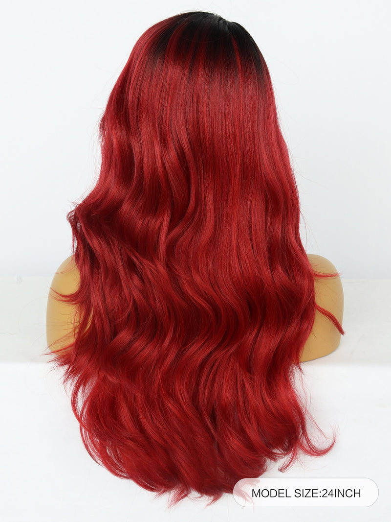 24 inch Wavy 2 Tone Black Ombre Red Synthetic Wigs | FU2031725 - Anogol