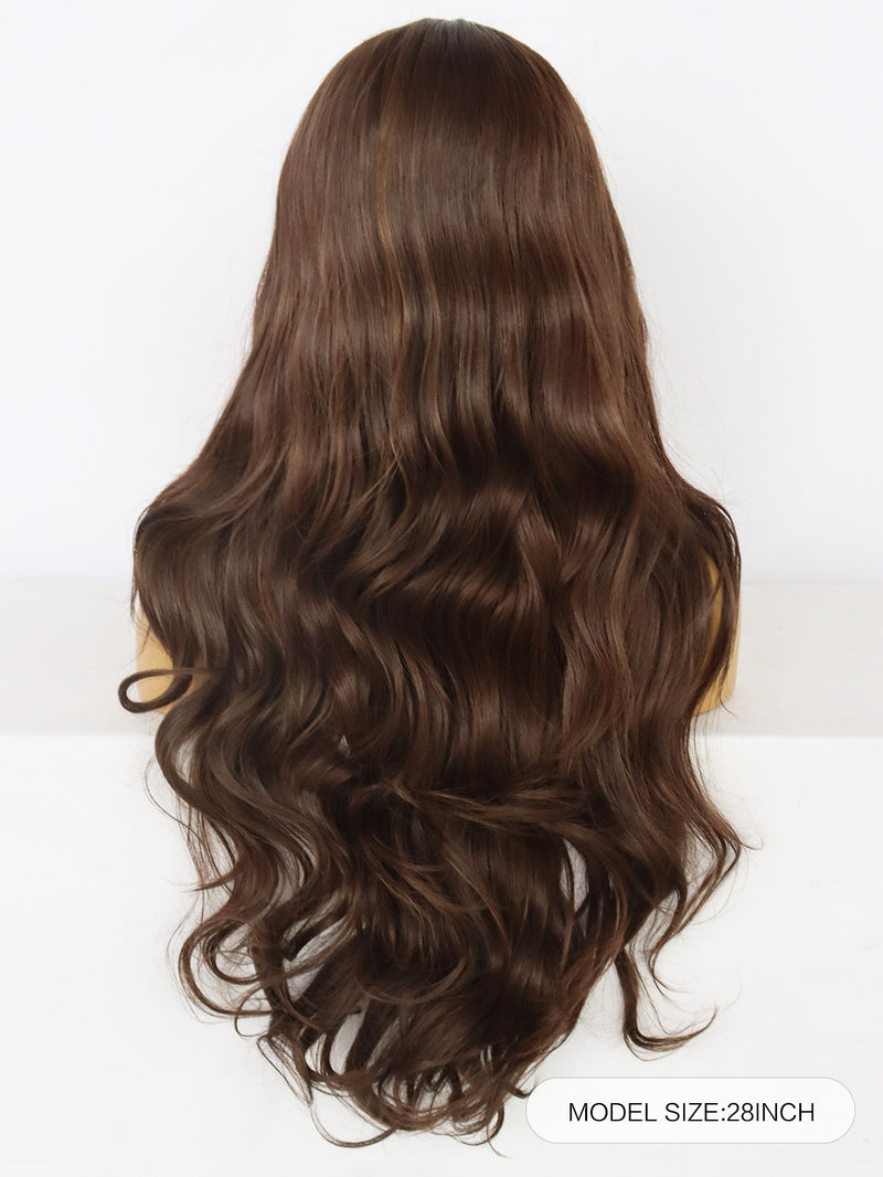 13*1 Wavy Dark Brown Lace Front Wig Synthetic Hair | G1611224C - Anogol