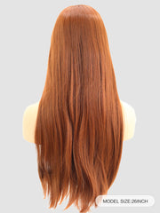 Copper Red Wig with Bangs Long Straight Synthetic Hair Wigs | DM1707474 - Anogol