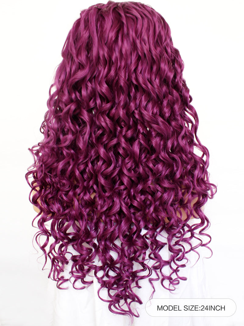 13*3 Curly Purple Synthetic Lace Front Wig for Women | G1611207 - Anogol