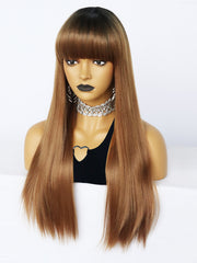 26 inches Straight Black Ombre Brown Synthetic Wigs | FU2031736 - Anogol