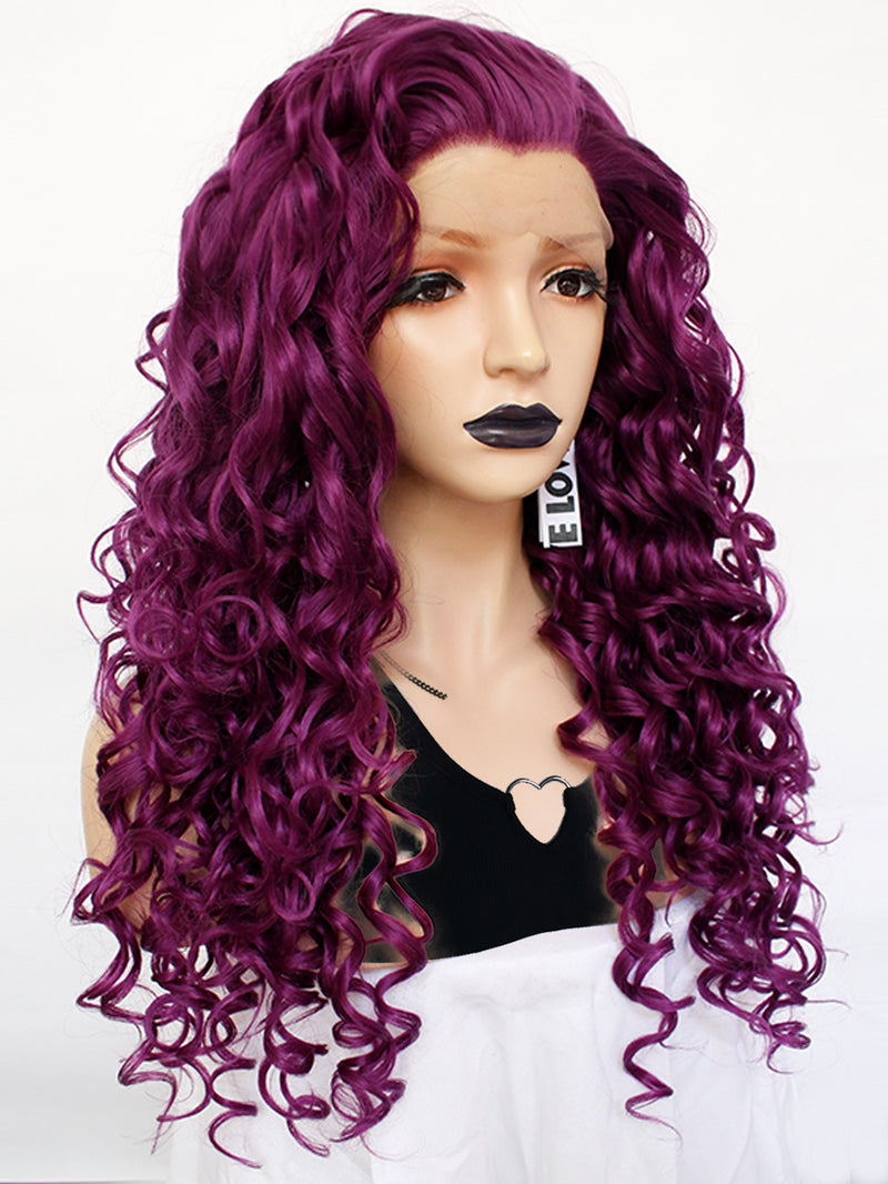 13*3 Curly Purple Synthetic Lace Front Wig for Women | G1611207 - Anogol