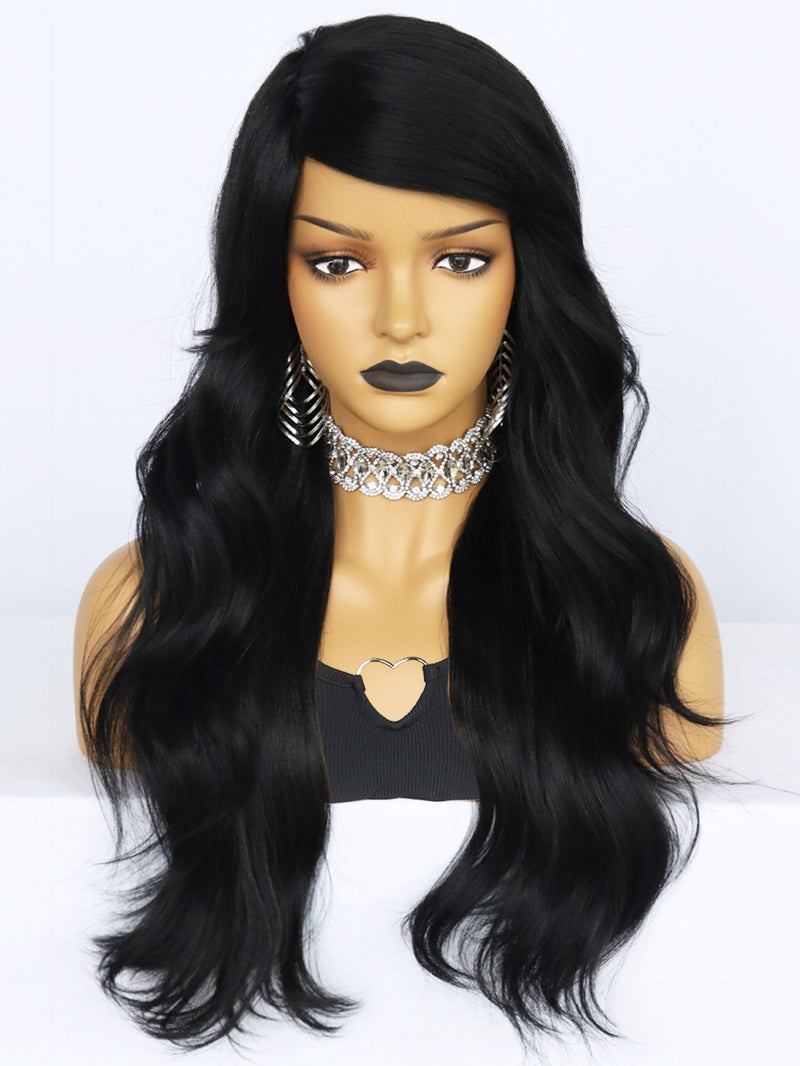 25 inch Wavy Black Synthetic Wigs for Women | FU2031709 - Anogol