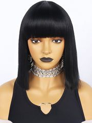 13 inches Short Black Bob Synthetic Wigs with Bangs | FU2031723 - Anogol