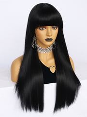 24 inch Straight Black Synthetic Wigs with Bangs | FFU2031727 - Anogol