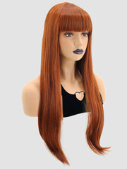 Copper Red Wig with Bangs Long Straight Synthetic Hair Wigs | DM1707474 - Anogol