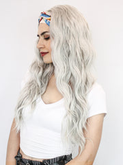 26 inch Long Body Wave Gray Silver Headband Wigs for Women | DM203619 - Anogol