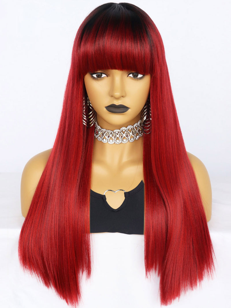 23 inches Straight Black Ombre Red Synthetic Wigs with Bangs | FU2031743 - Anogol