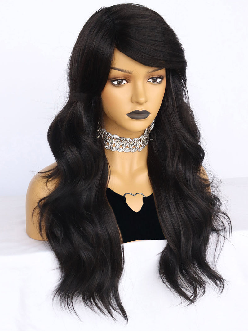 25 inch Wavy Black Synthetic Wigs for Women | FU2031717 - Anogol