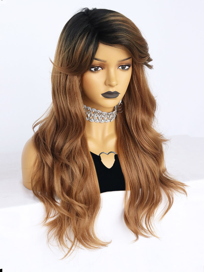 24 inch Wavy Black Ombre Blonde Synthetic Wigs | FU2031735 - Anogol