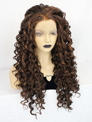 13*3 2 Tone Black Ombre Brown Curly Synthetic Lace Front Wig | G1707293 - Anogol