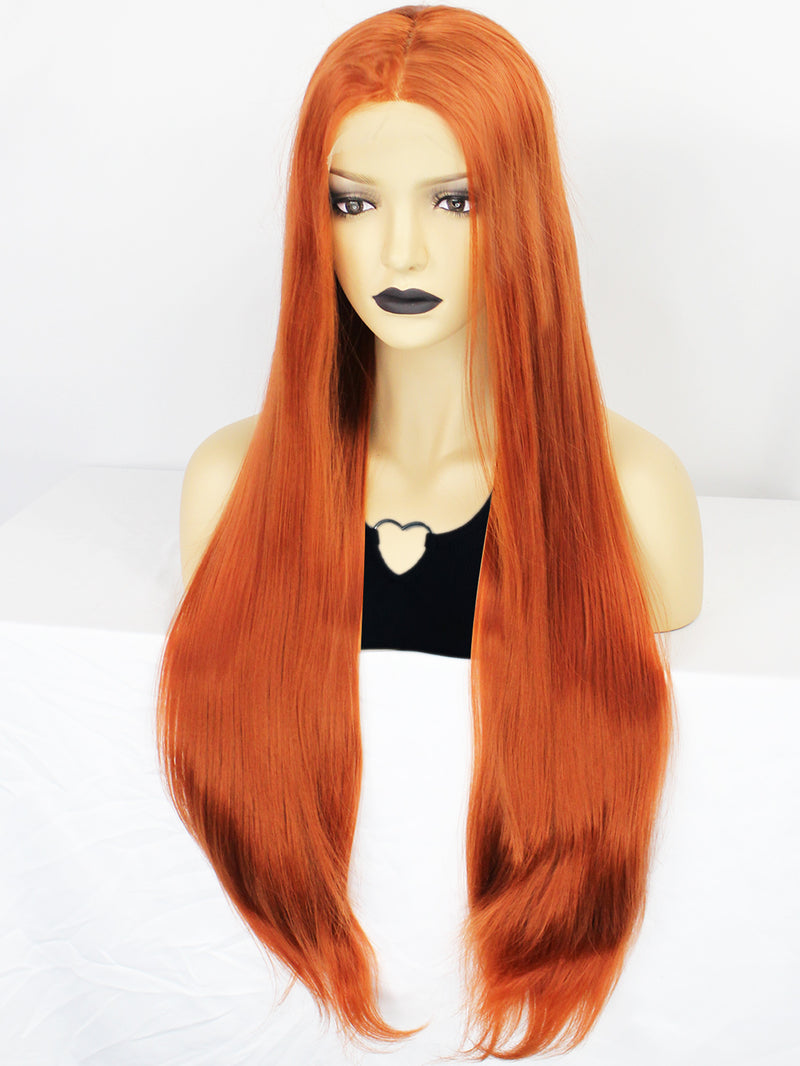 13*1 T Shape Straight Orange Synthetic Lace Front Wig | G1611077C - Anogol