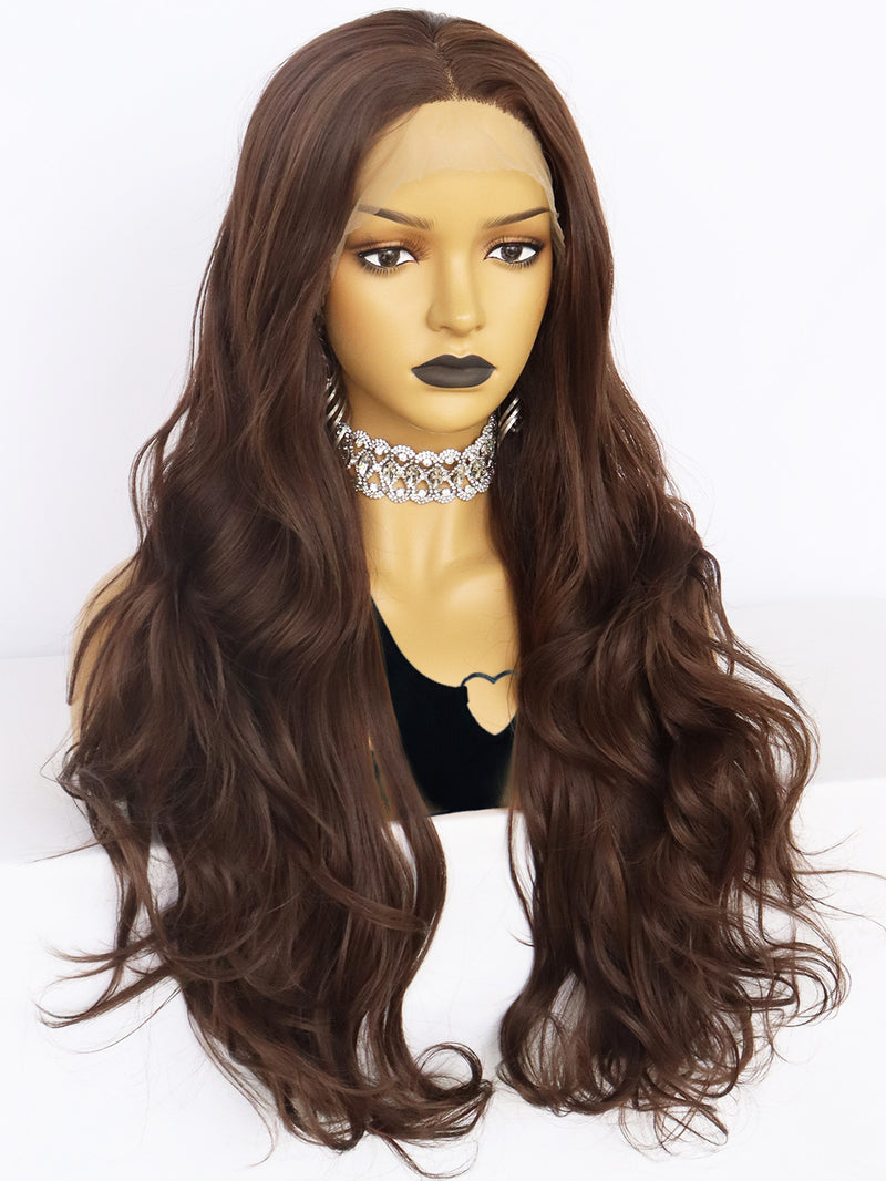 13*1 Wavy Dark Brown Lace Front Wig Synthetic Hair | G1611224C - Anogol