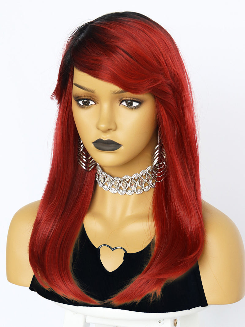 20 inch Straight Black Ombre Red Synthetic Wigs | FU2031748 - Anogol