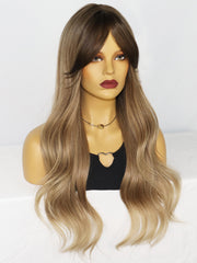 Ombre Ash Brown Blonde Long Wavy Synthetic Wigs with Bangs for Women| LC237-4 - Anogol