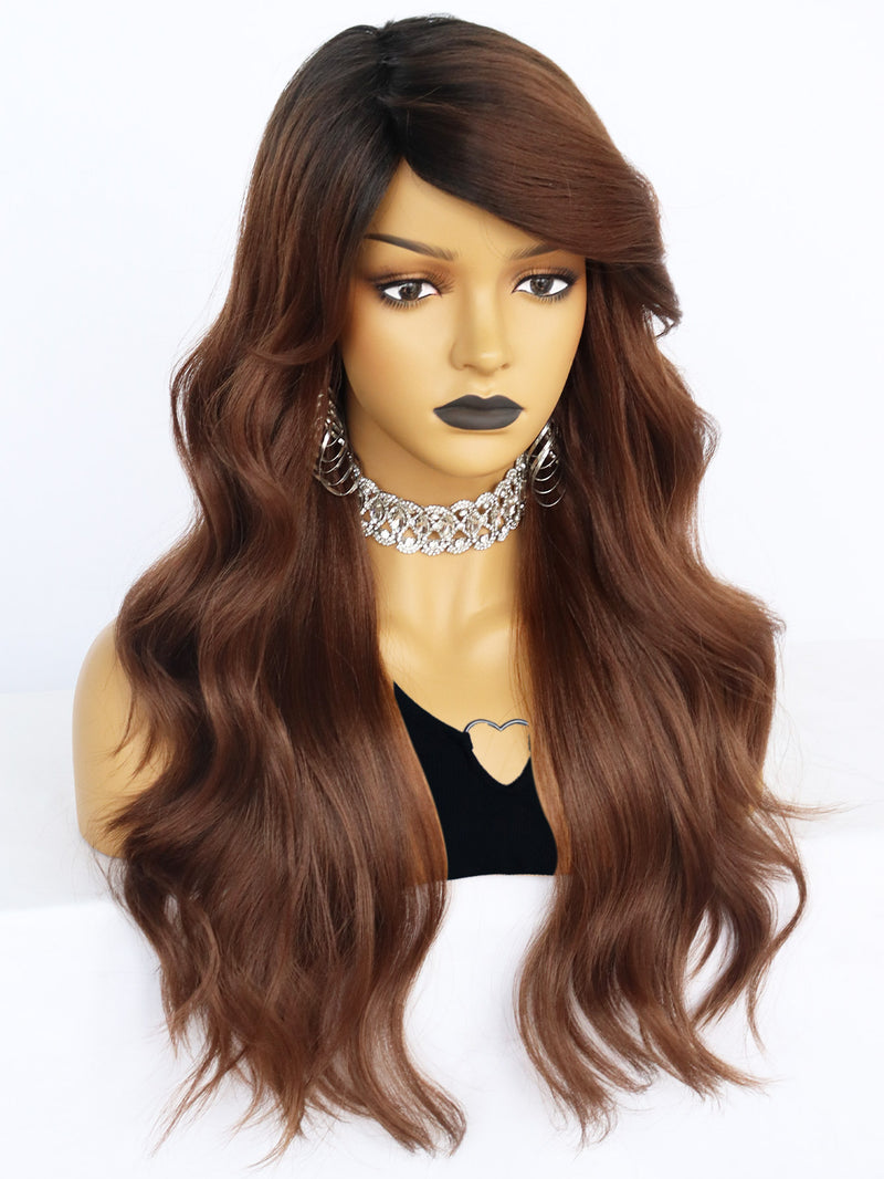 25 inch Wavy Ombre Brown Synthetic Wigs for Women | FU2031711 - Anogol