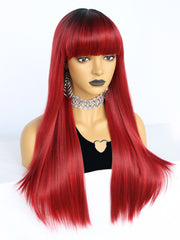 26 inches Straight Black Ombre Red Synthetic Wigs with Bangs | FU2031729 - Anogol