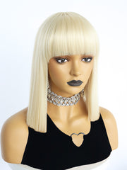 12 inch Short Blonde Bob Synthetic Wigs with Bangs | FU2031734 - Anogol