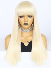 26 inches Straight Blonde Synthetic Wigs with Bangs | FU2031732 - Anogol