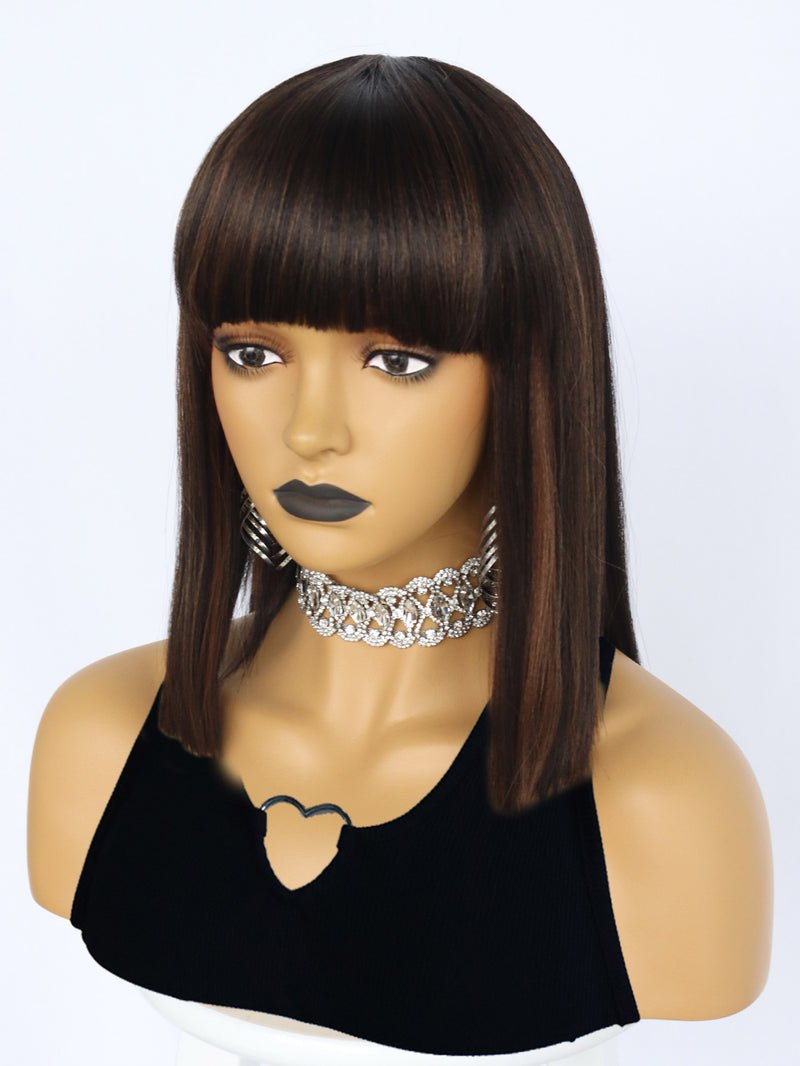 14 inches Short 2 Tone Black and Brown Bob Synthetic Wigs | FU2031724 - Anogol