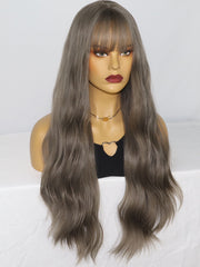 Long Wavy Gray Synthetic Wigs with Bangs for Women | TGG-005 - Anogol