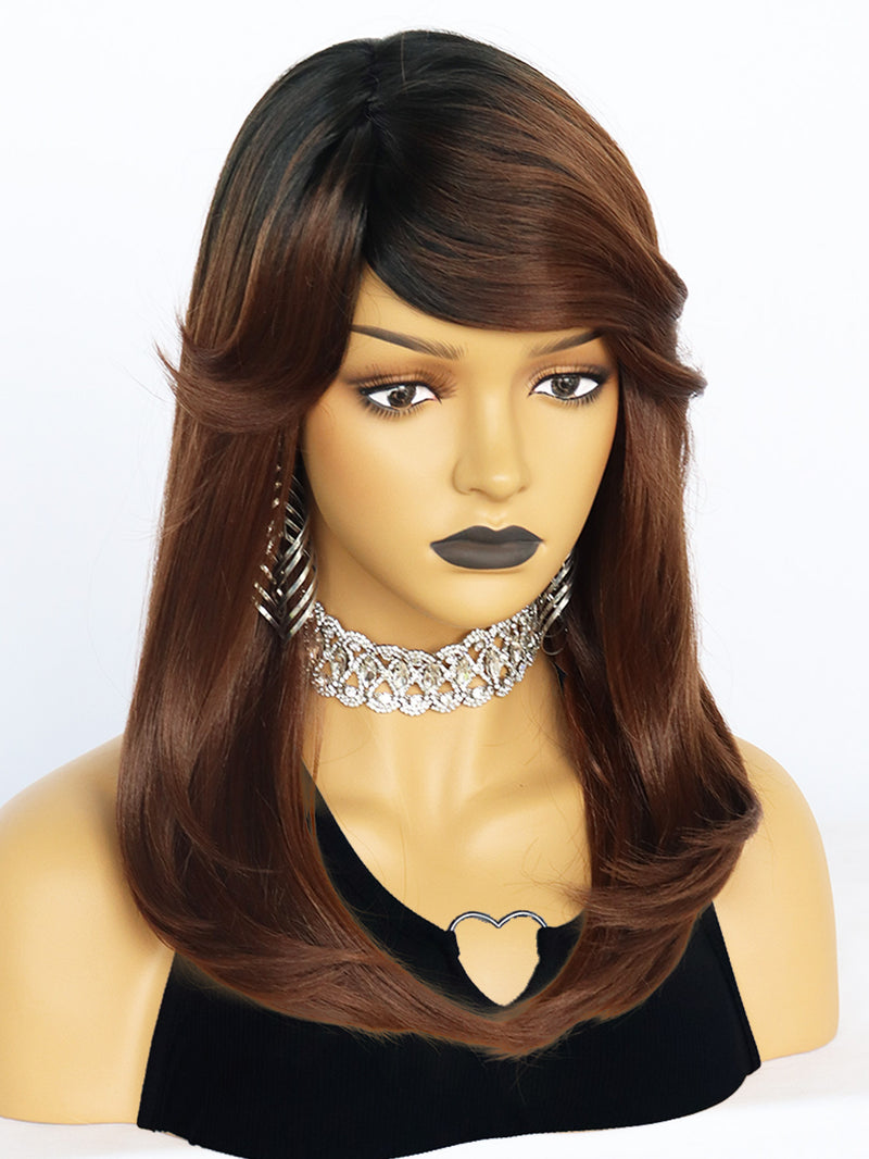 18 inches Straight Black Ombre Brown Synthetic Wigs | FU2031749 - Anogol