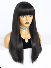 27 inches Straight Black Synthetic Wigs with Bangs | FU2031719 - Anogol