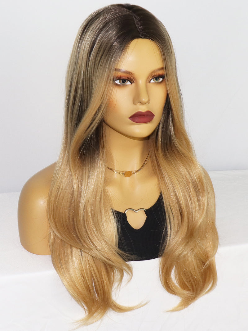 Long Wavy Middle Part Black Ombre Blonde Synthetic Wigs for Women | LC277-5 - Anogol