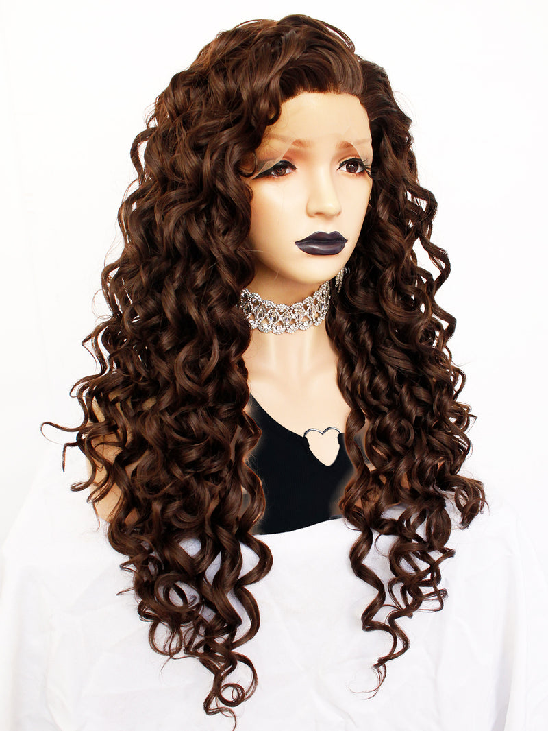 13*3 Curly Brown Synthetic Lace Front Wig for Women | X1707292 - Anogol