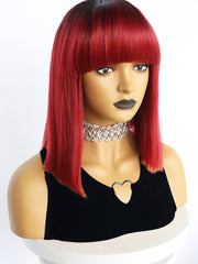 12 inch Short Black Ombre Red Bob Synthetic Wigs | FU2031744 - Anogol