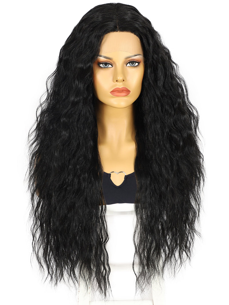 13*1 T Shape Curly Synthetic Black Lace Front Wigs for Women| FU1905033C - Anogol