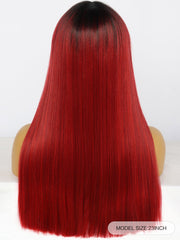 23 inches Straight Black Ombre Red Synthetic Wigs with Bangs | FU2031743 - Anogol