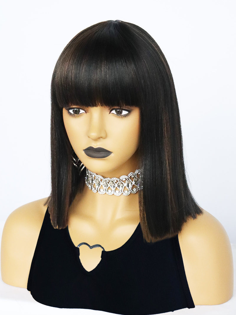 12 inch Short 2 Tone Black and Brown Bob Synthetic Wigs | FU2031737 - Anogol