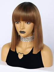 12 inches Short Black Ombre Brown Bob Synthetic Wigs | FU2031742 - Anogol