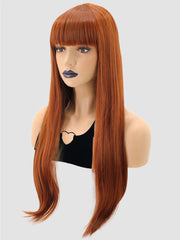 Copper Red Wig with Bangs Long Straight Synthetic Hair Wigs | DM1707474 - Anogol