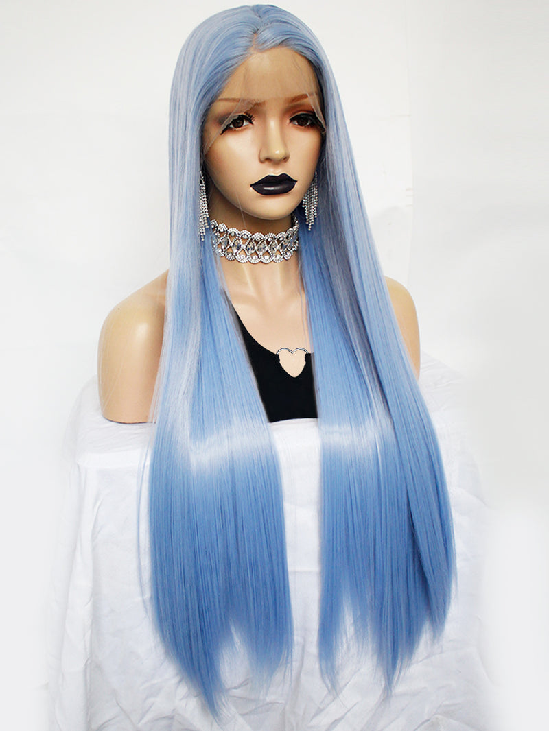 13*1 T Shape Straight 2 Tone Ombre Blue Lace Front Wig | G1901632C - Anogol