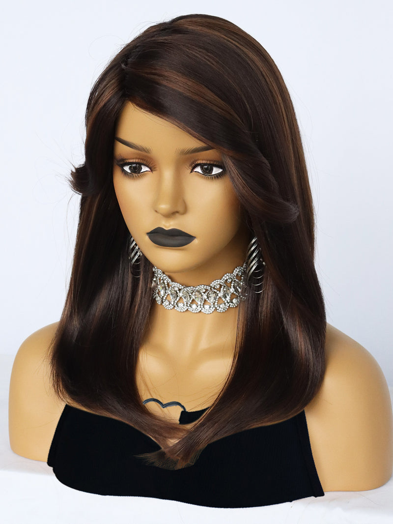 20 inches Straight 2 Tone Black and Brown Synthetic Wigs | FU2031721 - Anogol