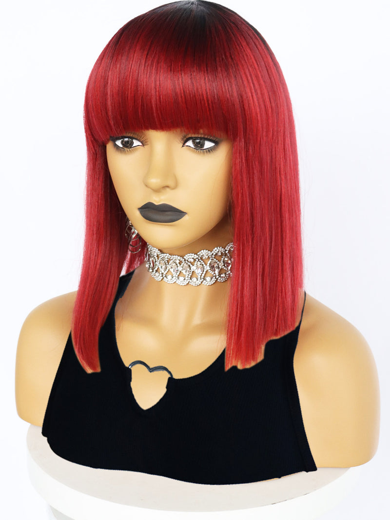 12 inch Short Black Ombre Red Bob Synthetic Wigs | FU2031744 - Anogol