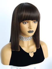 14 inches Short 2 Tone Black and Brown Bob Synthetic Wigs | FU2031724 - Anogol