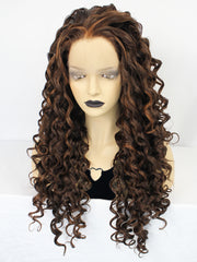 13*3 2 Tone Black Ombre Brown Curly Synthetic Lace Front Wig | G1707293 - Anogol