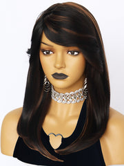 19 inch Straight 2 Tone Black and Brown Synthetic Wigs | FU2031713 - Anogol