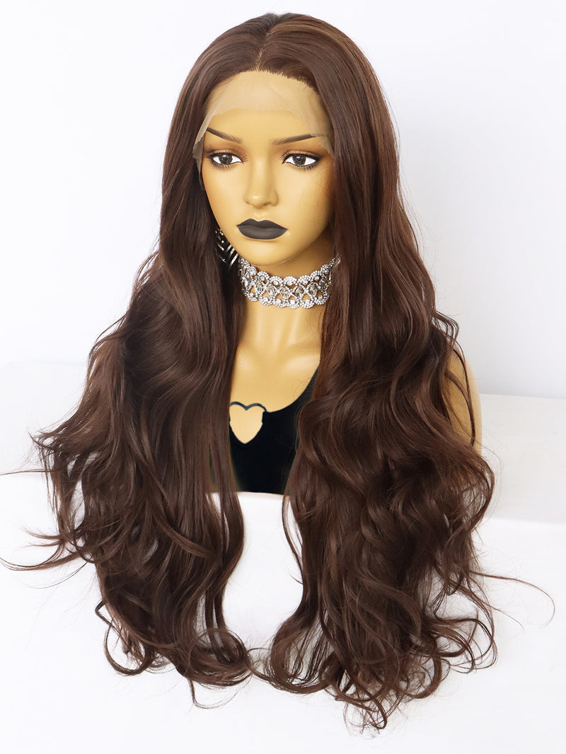 13*1 Wavy Dark Brown Lace Front Wig Synthetic Hair | G1611224C - Anogol