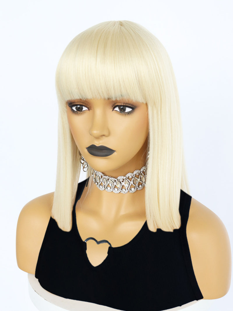 12 inch Short Blonde Bob Synthetic Wigs with Bangs | FU2031734 - Anogol