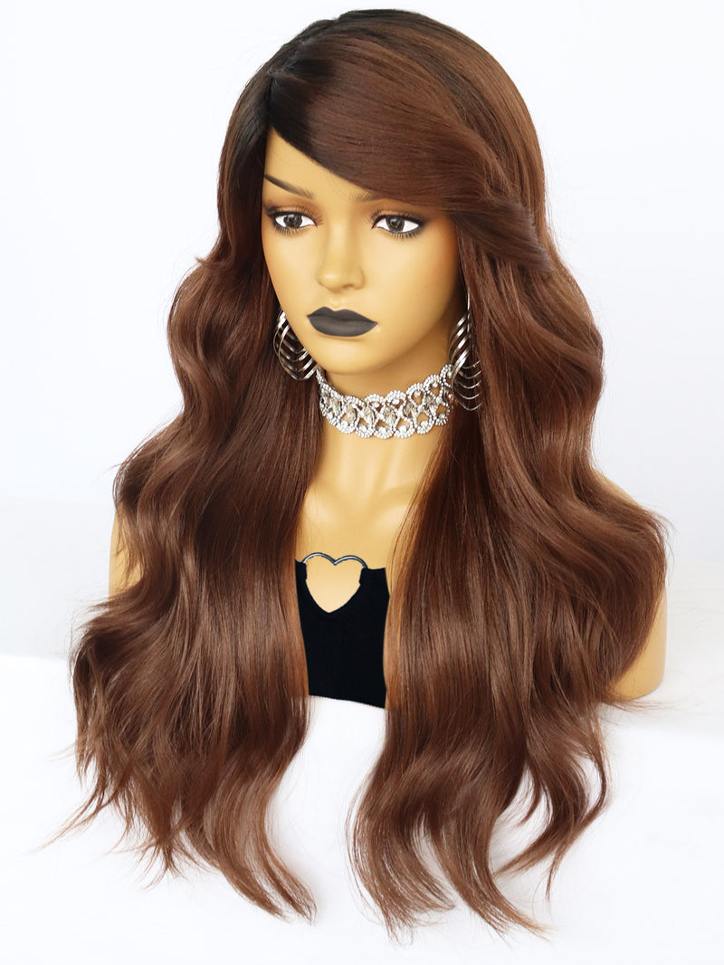 25 inch Wavy Ombre Brown Synthetic Wigs for Women | FU2031711 - Anogol