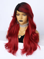 24 inch Wavy 2 Tone Black Ombre Red Synthetic Wigs | FU2031725 - Anogol